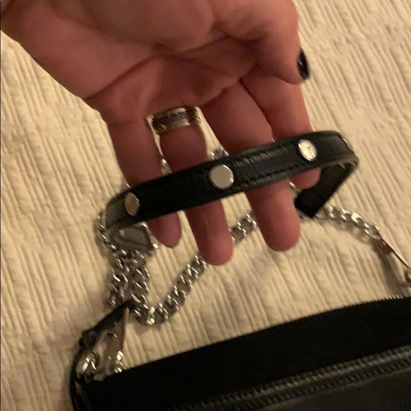 REBECCA MINKOFF BLACK LEATHER SILVER GLITTER BAG - Picture 4 of 7